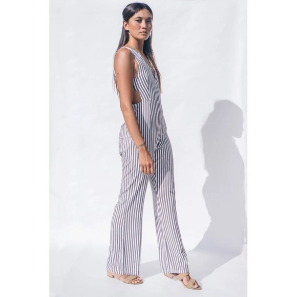 XIX Palms Pants - XIX Palms | Women's navy‎ blue and white Pinstripe | Jumpsuit Size 2